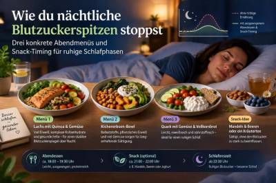 Wie du nächtliche blutzuckerspitzen stoppst: drei konkrete abendmenüs und snack‑timing für ruhige schlafphasen