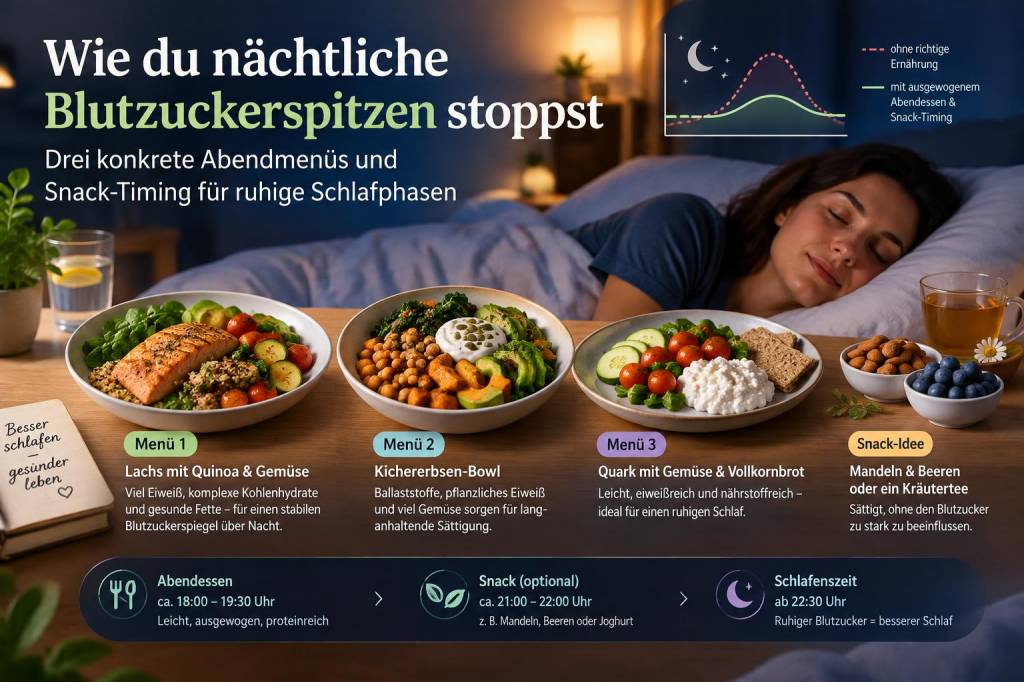 Wie du nächtliche blutzuckerspitzen stoppst: drei konkrete abendmenüs und snack‑timing für ruhige schlafphasen